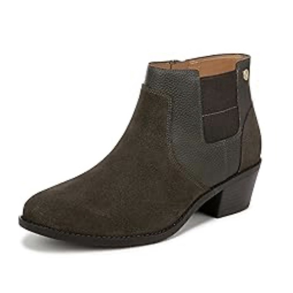 Vionic Womens Finn Zip Up Bootie Dark Khaki Suede Size 9 Wide